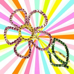 Rhinestone pop posy two finger ring. Pink, green and yellow rhinestones …